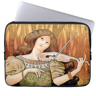 Funda Para Portátil Póster vintage de violín Art Nouveau | Música eleg