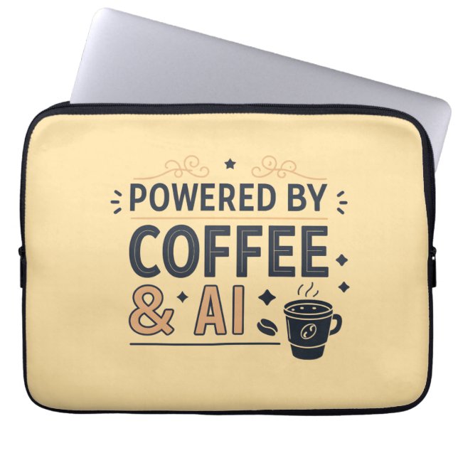 Funda Para Portátil Powered by Coffee & AI Retro Tech Vector (Frente)
