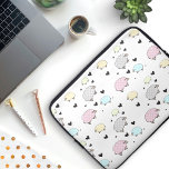 Funda Para Portátil Precioso patrón de ovejas y corazones pasteles<br><div class="desc">Este funda portátil presenta pequeños corazones negros y ovejas en colores pastel,  con polkadot y lana rayada.</div>