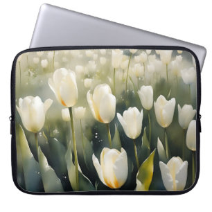 Funda Para Portátil Preciosos tulipanes blancos jardín pintura acuarel