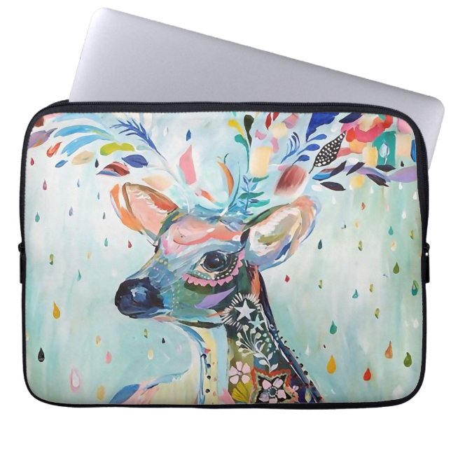 Funda Para Portátil Pretty Modern Deer Art Flower Antlers (Frente)
