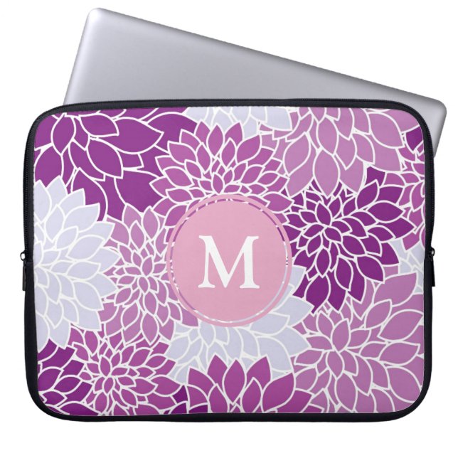 Funda Para Portátil Pretty Purple Floral Pattern Monogram (Frente)