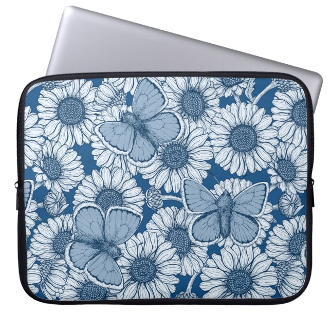 Funda Para Portátil Primavera azul, flores silvestres, margaritas (Frente)