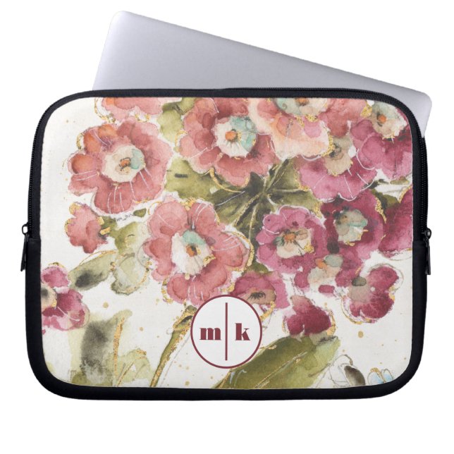 Funda Para Portátil Primavera rosada del monograma el | (Frente)