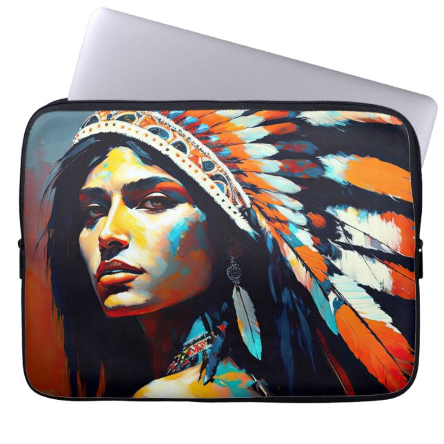 Funda Para Portátil Princesa Guerrera Nativa Estadounidense (Frente)