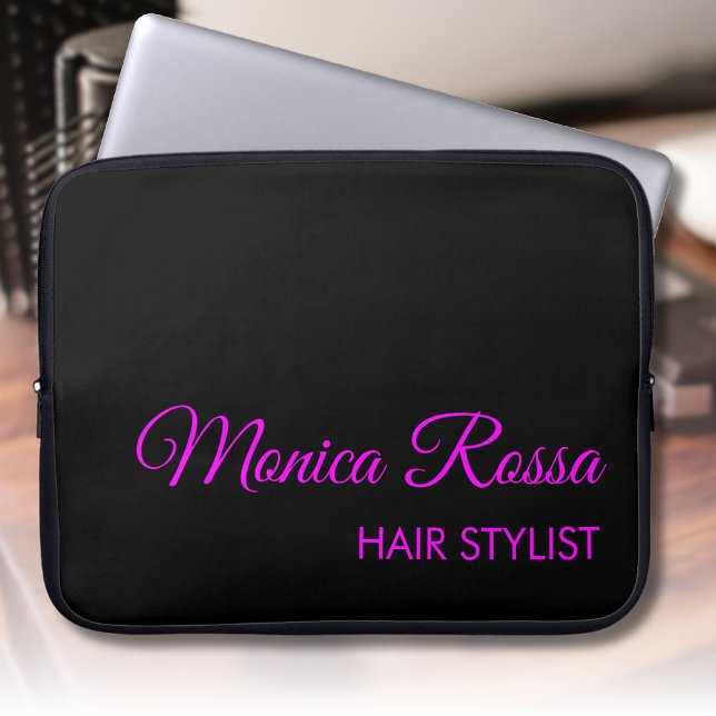 Funda Para Portátil Profesional Simple Moderno Neon Magenta y Negro (Subido por el creador)