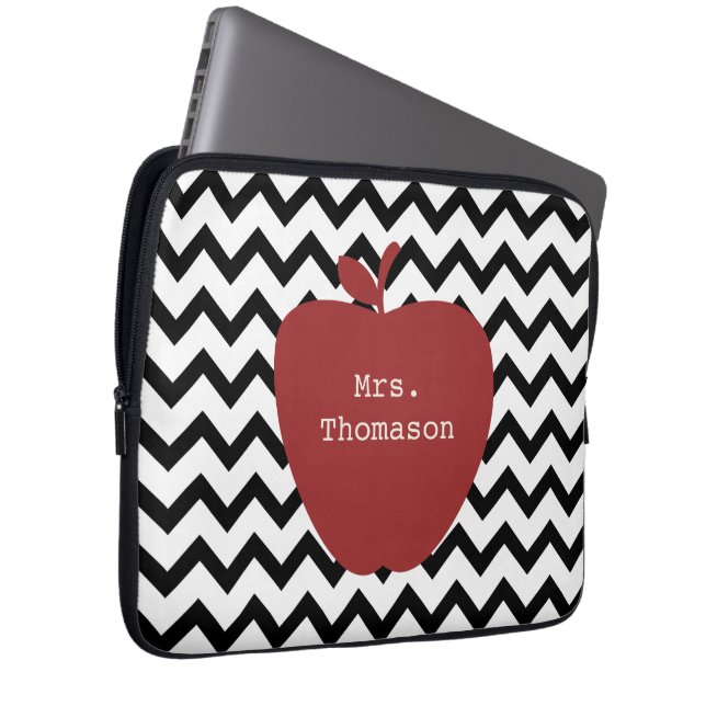 Funda Para Portátil Profesor negro y blanco de Apple rojo de Chevron (Anverso derecho)