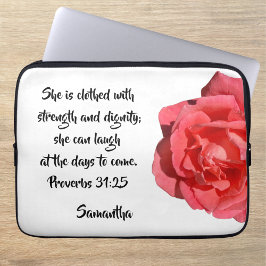 Funda Para Portátil Proverbios 31:25  Personalizado Rosa Roja Verse