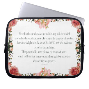 Funda Para Portátil PSALM 1:1-3 Diseño botánico,