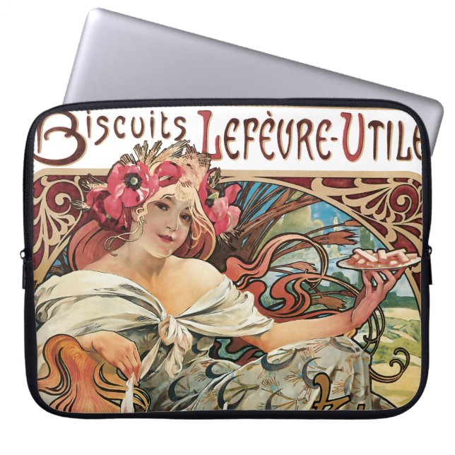 Funda Para Portátil Publicidad de cookie Alphonse Mucha Art Nouveau (Frente)