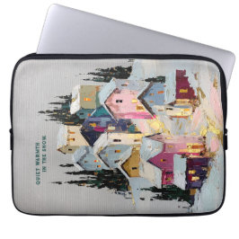 Funda Para Portátil Pueblo invernal colorido con impasto en la nieve