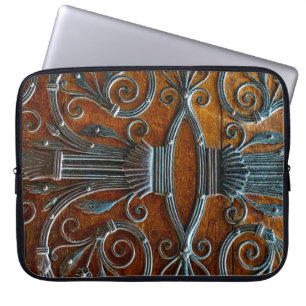 Funda Para Portátil Puerta con aspecto fundido de madera marrón platea