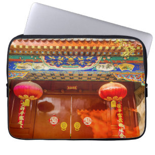 Funda Para Portátil Puerta Roja Ornamentada, Linternas Año Nuevo