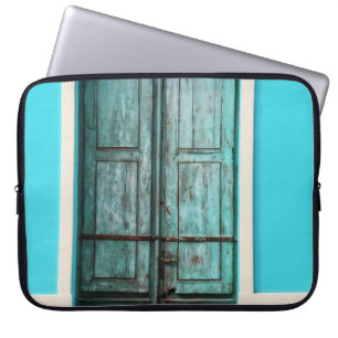 Funda Para Portátil PUERTA verde azulada DE MADERA CERRADA