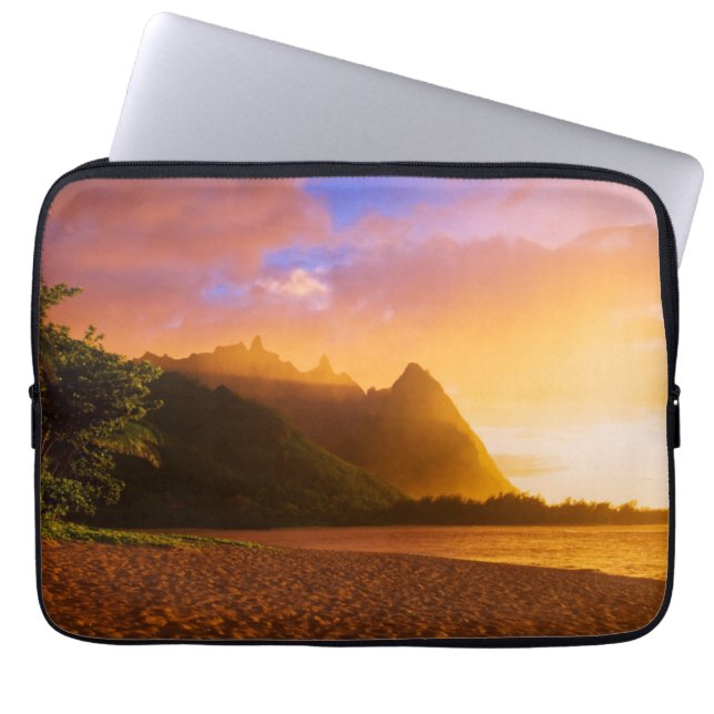 Funda Para Portátil Puesta de sol en la playa dorada, Hawaii (Frente)