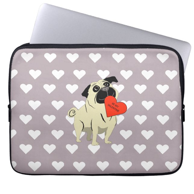 Funda Para Portátil Pug be my Valentine (Frente)