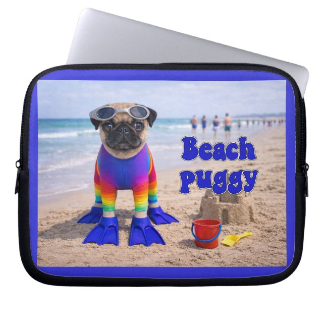 Funda Para Portátil Pug de la Playa (Frente)
