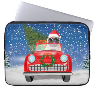 Funda Para Portátil Pug Dog Driving Car In Snow Christmas
