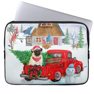 Funda Para Portátil Pug Dog In Christmas Delivery Truck Snow