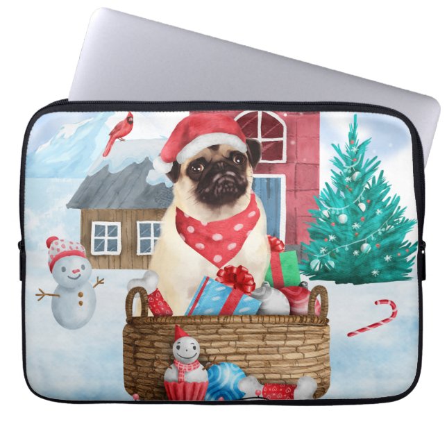 Funda Para Portátil Pug Dog In snow Christmas Dog House (Frente)