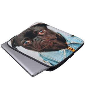 Funda Para Portátil Pug en Denim Jackey lindo cachorro de perro adorab