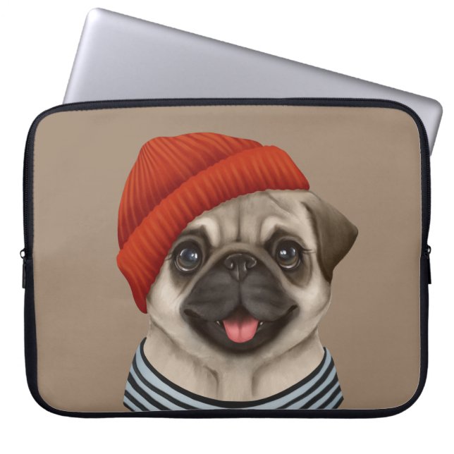 Funda Para Portátil Pug en gorra rojo (Frente)