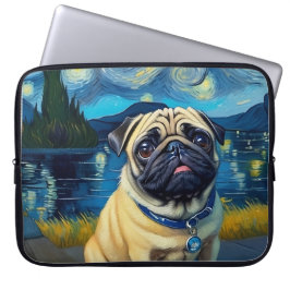 Funda Para Portátil Pug en noche estrellada