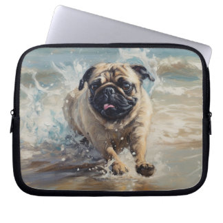 Funda Para Portátil Pug Feliz en la Playa