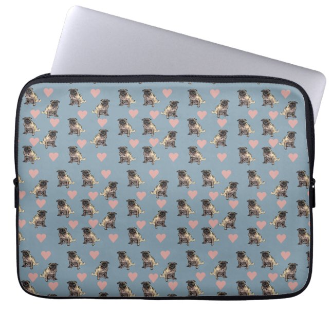 Funda Para Portátil Pugs y corazones (Frente)