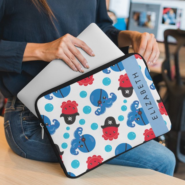 Funda Para Portátil Pulpo pirata, patrón de pulpo, mar, tu nombre (Subido por el creador)