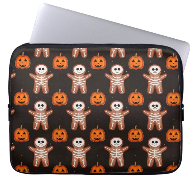 Funda Para Portátil Pumpkins and Skeleton Gingerbread Halloween Design (Frente)