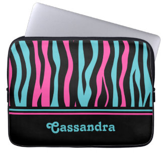 Funda Para Portátil Punk de huellas de cebra en rosa, negro y azul cal