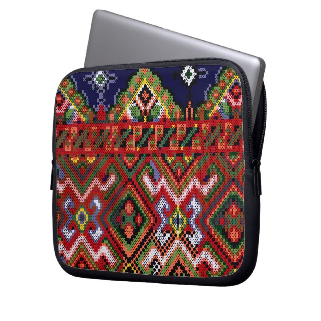 Funda Para Portátil Puntada cruzada ucraniana Neopren Zippered bordado (Anverso izquierdo)