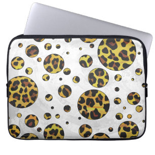 Funda Para Portátil Punto de polka amarillo y marrón leopardo