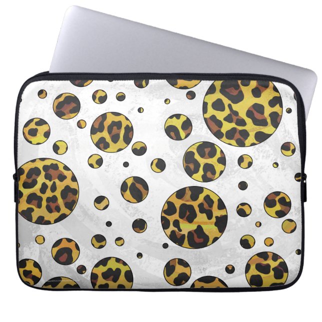 Funda Para Portátil Punto de polka amarillo y marrón leopardo (Frente)