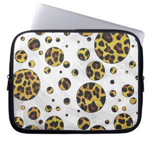 Funda Para Portátil Punto de polka amarillo y marrón leopardo