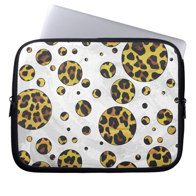Funda Para Portátil Punto de polka amarillo y marrón leopardo (Frente)