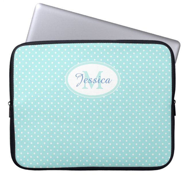 Funda Para Portátil Punto de Polka azul Pastel Personalizado (Frente)