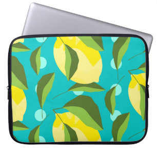 Funda Para Portátil Punto de Polka Lemons: Fondo Azul.
