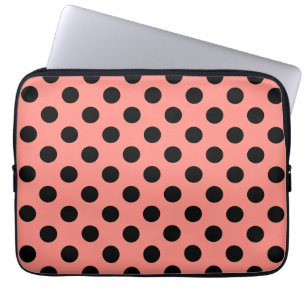 Funda Para Portátil Punto de polka negro sobre melocotón