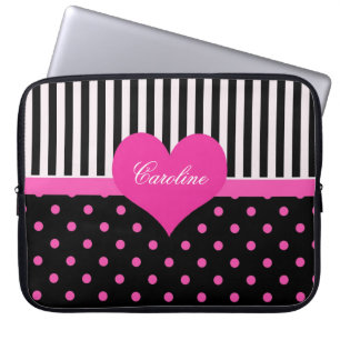 Funda Para Portátil Punto de polka rosa dulce con nombre