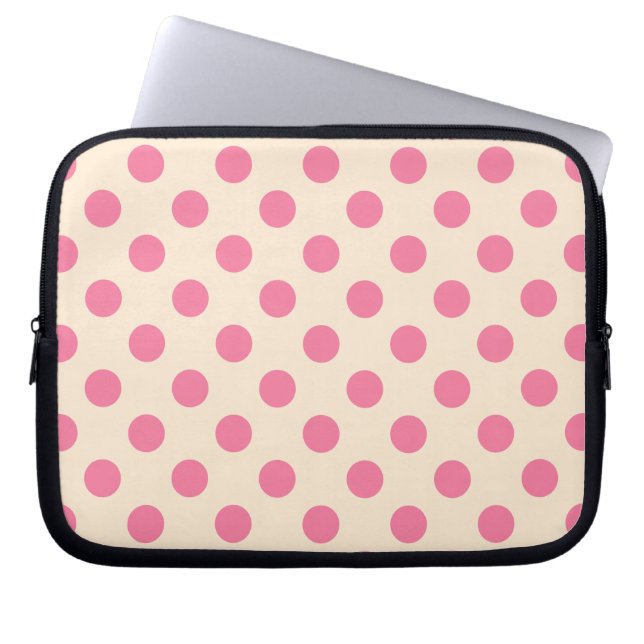 Funda Para Portátil Punto de polka rosa sobre crema (Frente)