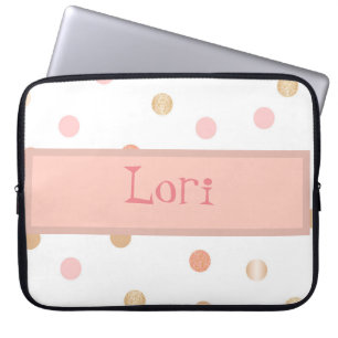 Funda Para Portátil Punto de Polka Rosa y Rosa