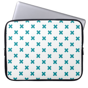 Funda Para Portátil puntos cruzados verde azulados sobre blanco