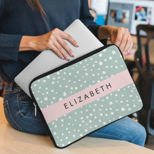 Funda Para Portátil Puntos Dalmacianos Verdes Mint, Puntos, Tu Nombre