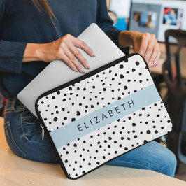 Funda Para Portátil Puntos dálmatas, puntos, negro y blanco, tu nombre