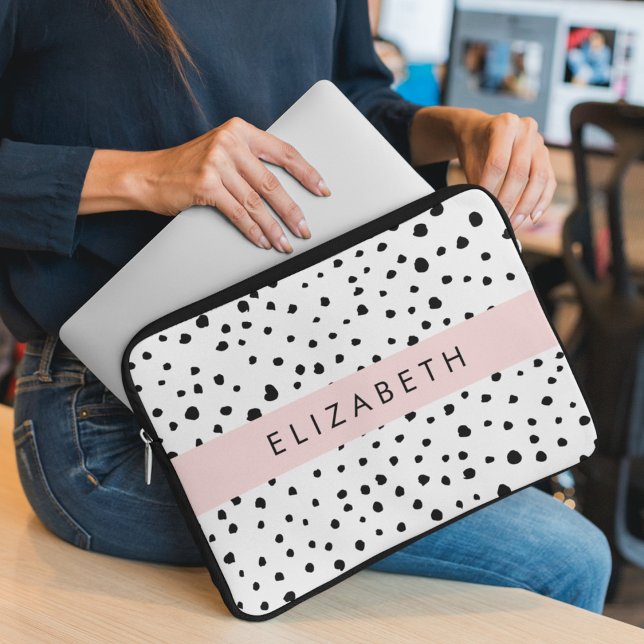 Funda Para Portátil Puntos dálmatas, puntos, negro y blanco, tu nombre (Subido por el creador)