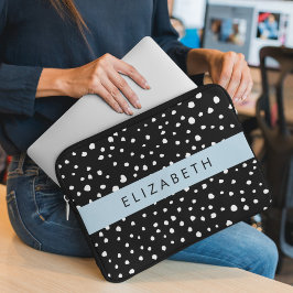 Funda Para Portátil Puntos dálmatas, puntos, negro y blanco, tu nombre