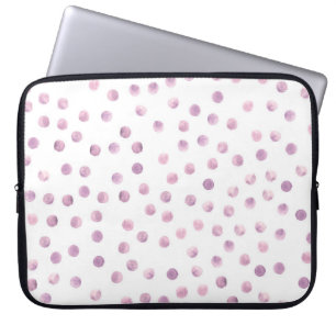 Funda Para Portátil Puntos de polka acuarela, fondo geométrico rosado.
