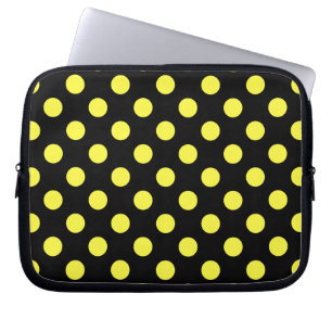Funda Para Portátil Puntos de polka amarillos sobre fondo negro